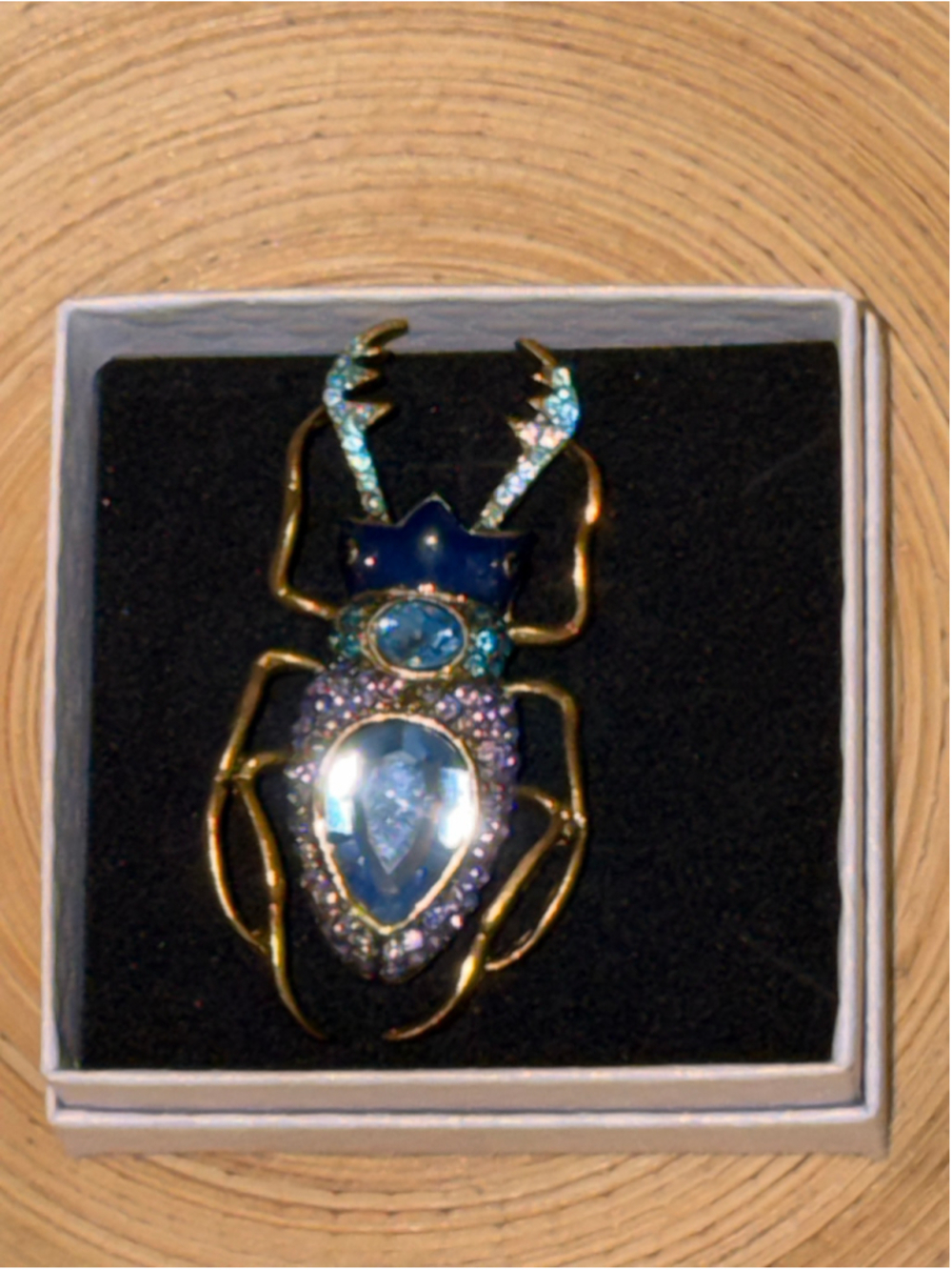 Women's Beetle Brooch Blue & Gold